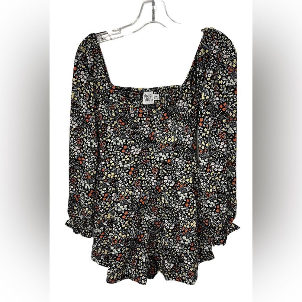Princess Polly Romper Black 2 Floral Print puff long sleeve smocked‎